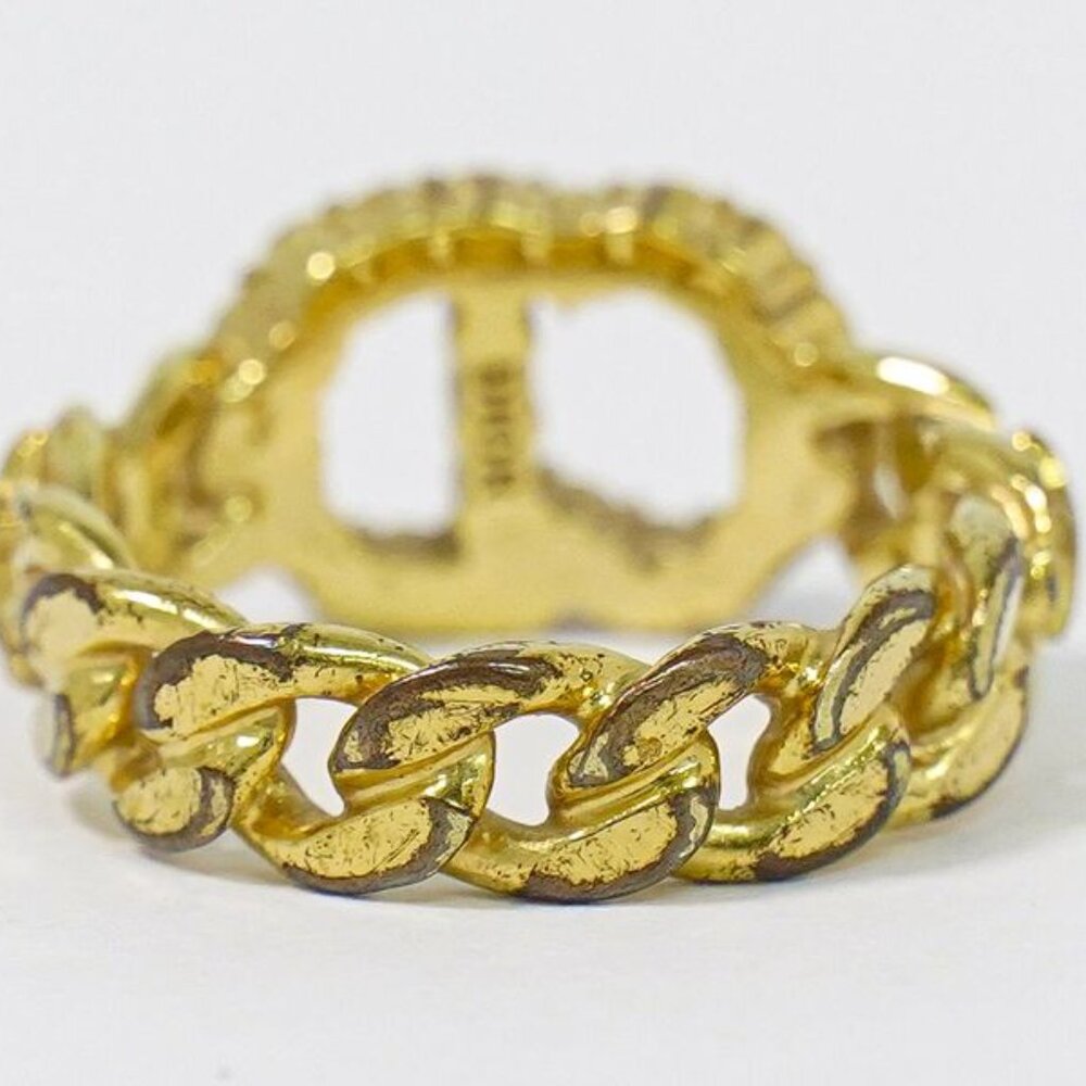 Dior CD Logo Rhinestone Ring S Gold Plated - Picture 4 of 10